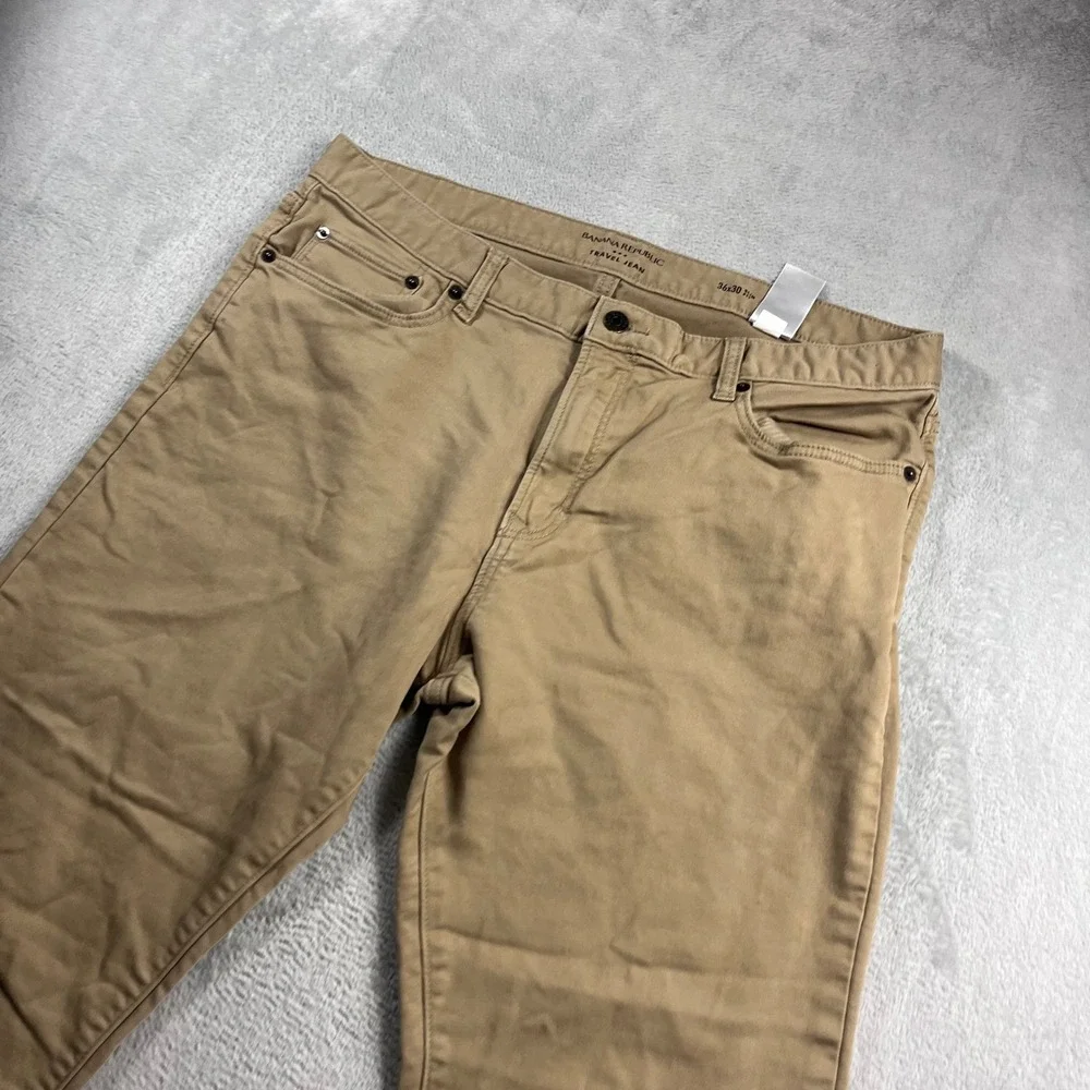 Banana Republic Travel Jean Mens 36x30 Slim Fit Khaki Tan Pants 5-Pocket
